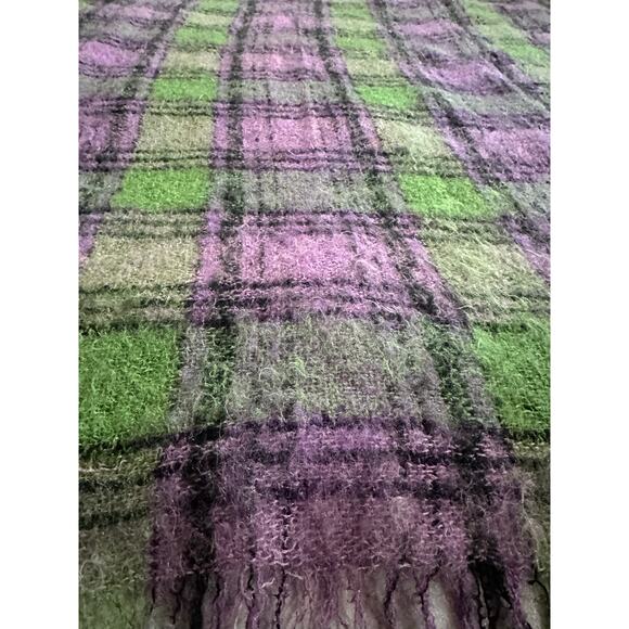 Vintage mohair blend throw blanket purple green 50x70”plaid moffat handloom - Picture 1 of 16